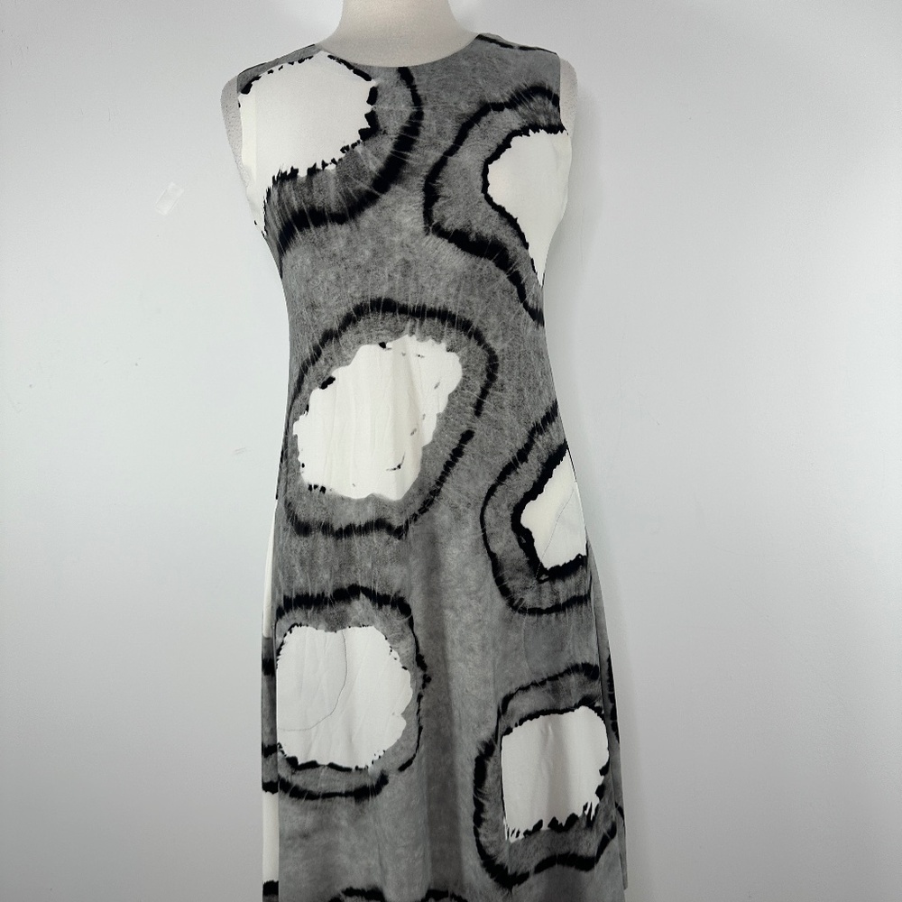 Norma Kamali Gray White Tie Dye Crew Neck Mini Sleeveless Dress Size XS/34